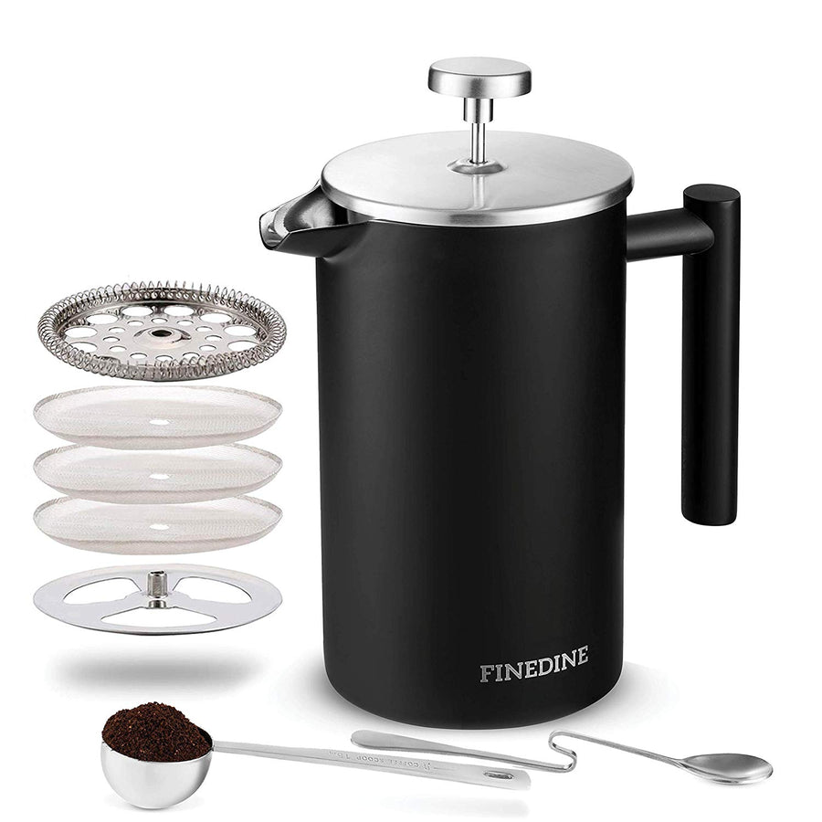 Finedine French Press Coffee Maker - (34-Oz) 18/8 Stainless Steel Double Wall Insulated Retains Heat Longer