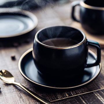 Ceramic Coffee Cup and Saucer Black Pigmented Porcelain Cup Set